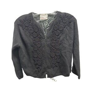 Vintage 50's / 60's Black Angora / Lambswool Beaded Sweater - Hong Kong